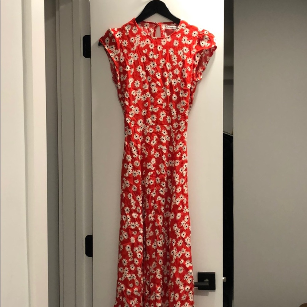 Reformation Red Floral Midi Dress with White Daisies - Picture 3 of 3